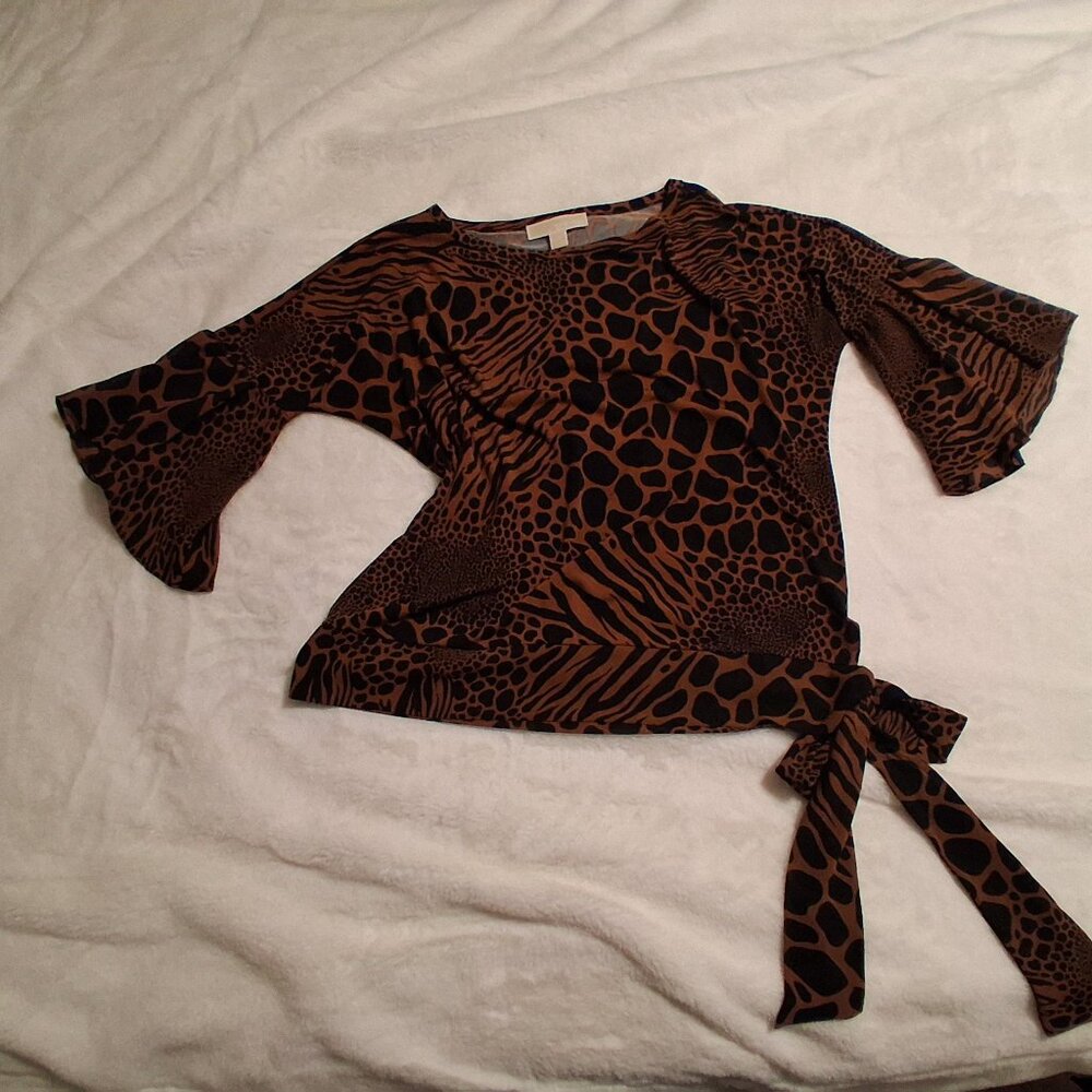 Blouse from Michael Kors, Brown-black Animal print, Size - Medium